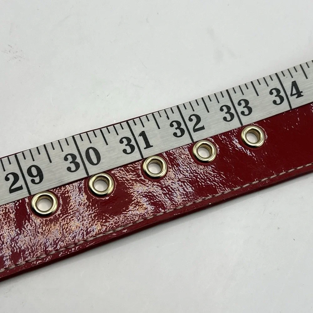 Kathy Van Zeeland Red Glossy Statement Belt S Chain Buckle Silver Hardware Y2K